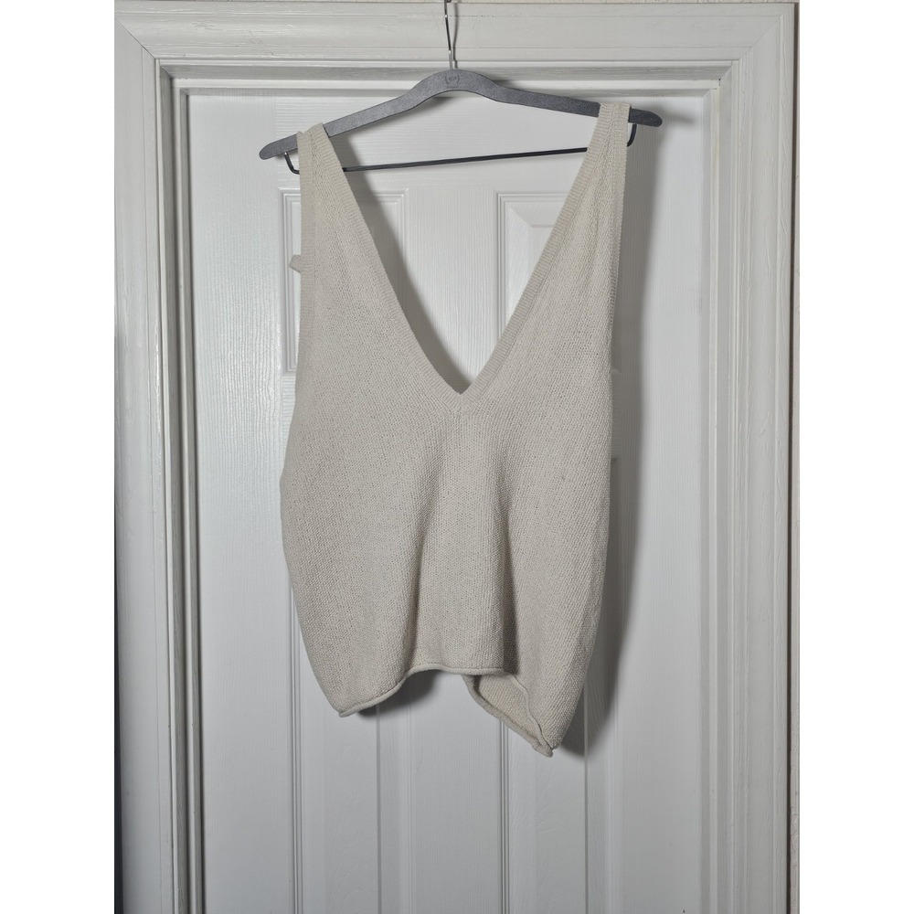 Free People Beach Keiran Knit Sweater Size Medium Tie Straps Bows Beige